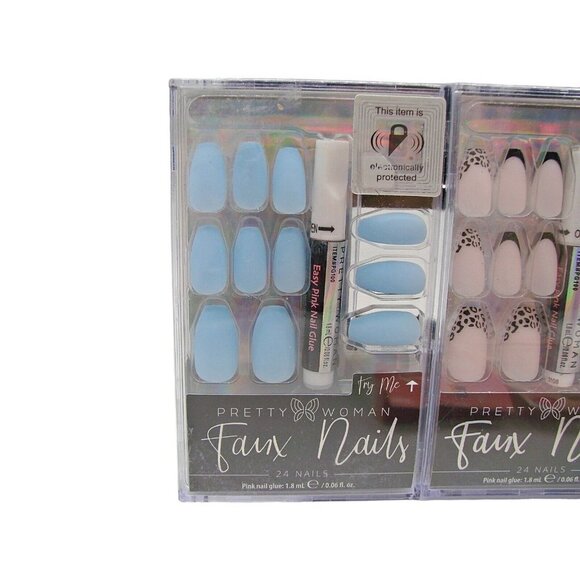 Lot 5 Pretty Woman Kiss Press on Glue Nails New Box Leopard White Blue Coffin - Picture 8 of 14